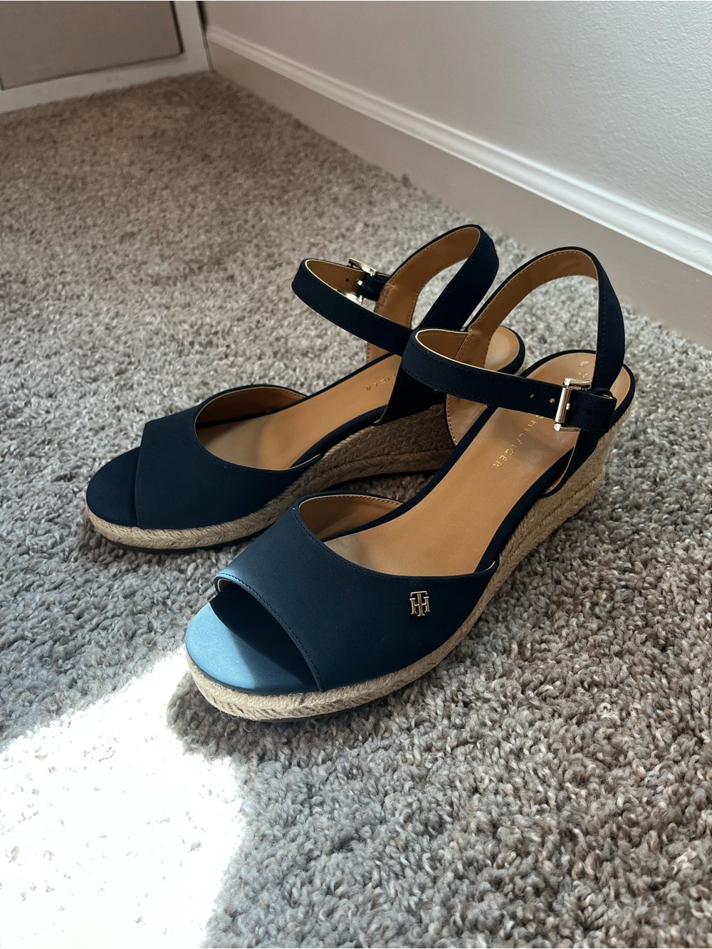 Tommy Hilfiger Navy Espadrille Ankle-Strap Wedges